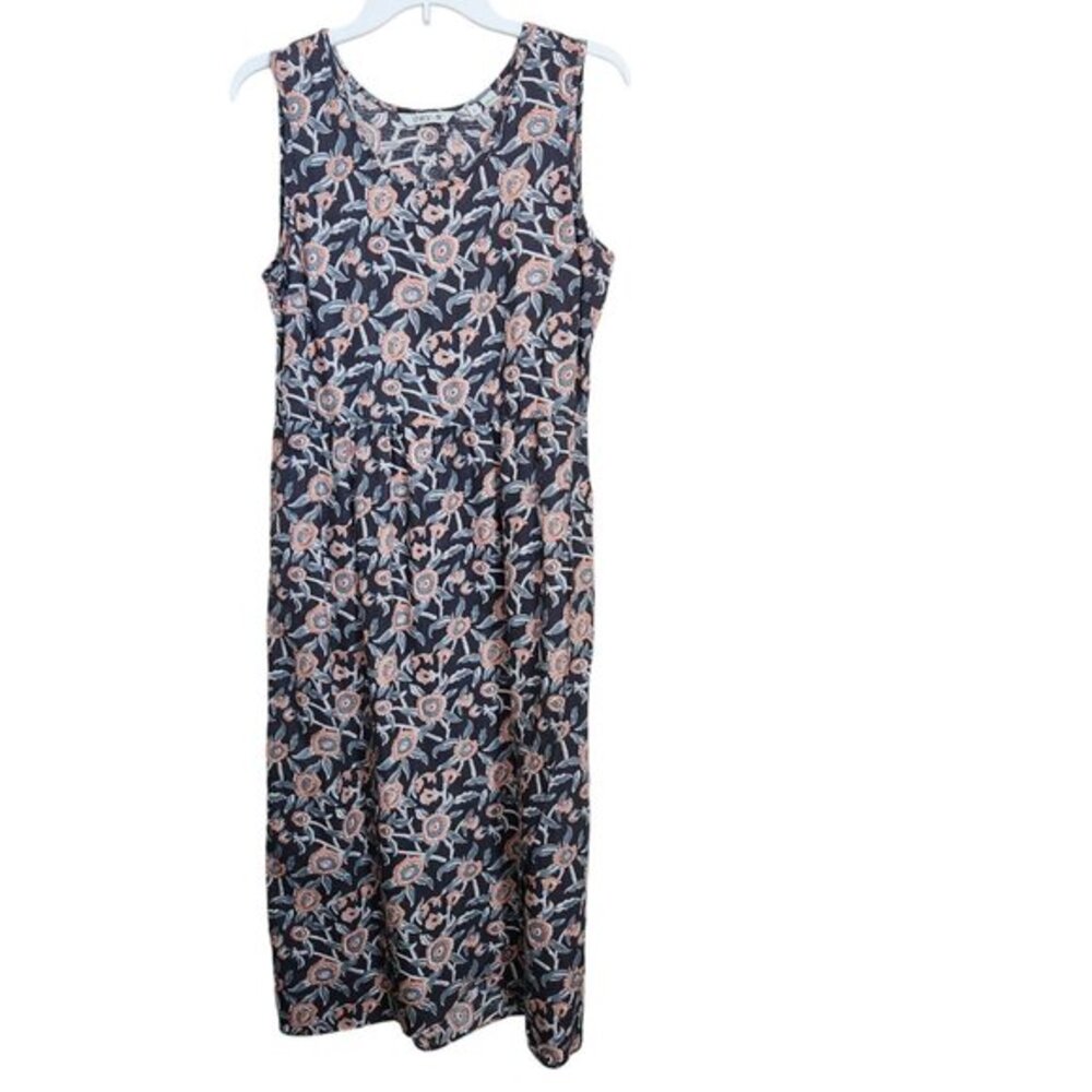 Orvis Women's Small Floral Linen Cotton Tank Dress Sleeveless Maxi Pockets Midi